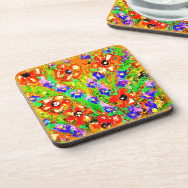 "The Orange Flowers" Cute Painting. Buy Now Coaster (Left Side)
