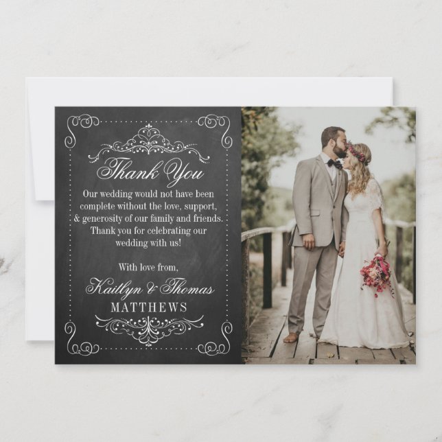The Ornate Chalkboard Wedding Collection Thank You Card (Front)