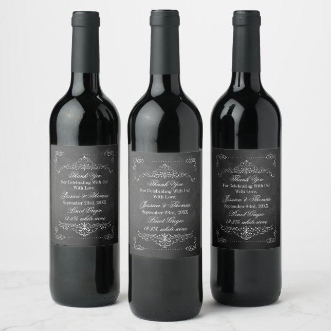The Ornate Chalkboard Wedding Collection Wine Label (Bottles)