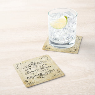 The Ornate Flourish Vintage Wedding Collection Square Paper Coaster