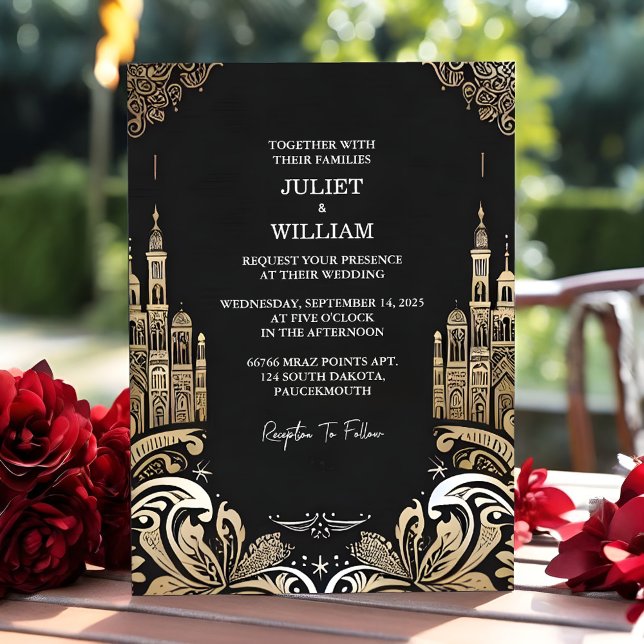 The Ornate Retro Arabic Exotic Bold Damask Wedding Invitation (Creator Uploaded)