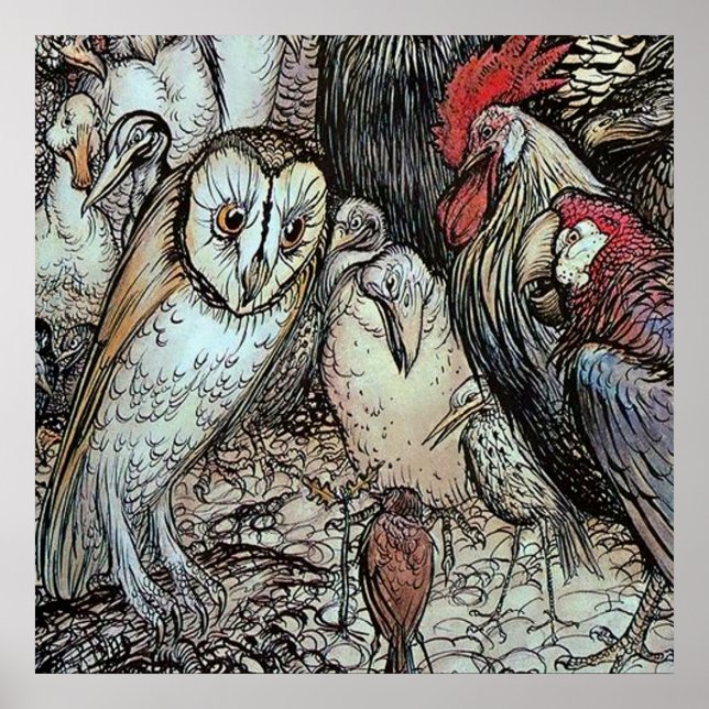 “The Owl and the Birds” by Arthur Rackham Poster (Front)