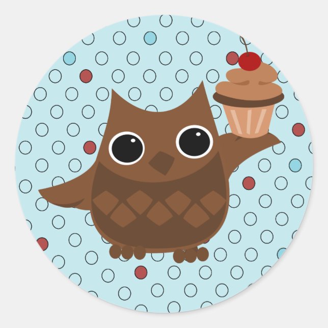 The Owl and the Cupcake Classic Round Sticker (Front)