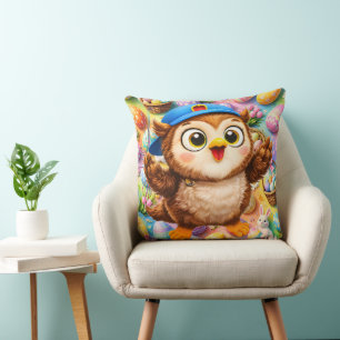 The owl Easter celebration kids bedroom throw Cushion