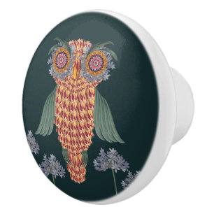 The Owl of wisdom and flowers Ceramic Knob