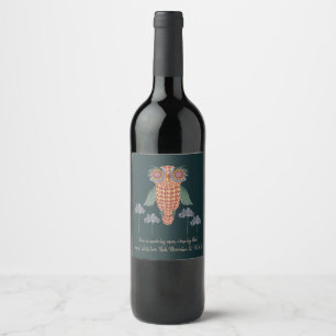 The Owl of wisdom and flowers Wine Label