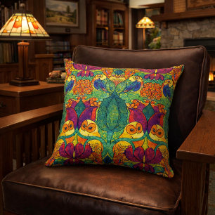 The Owl Retro Art Nouveau Pattern by Voysey Cushion