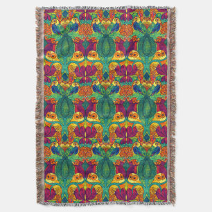 The Owl Retro Art Nouveau Pattern by Voysey Throw Blanket