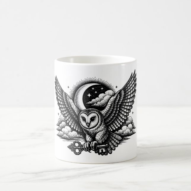 The Owl’s Secret Key - Gothic Engraving Coffee Mug (Center)