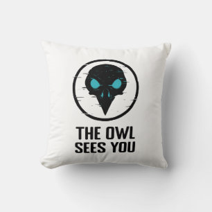 The Owl Sees You - Glitch Eye Horror Shirt - White Cushion