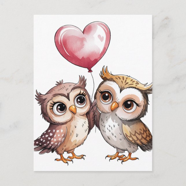 The Owls with a heart balloon Postcard (Front)