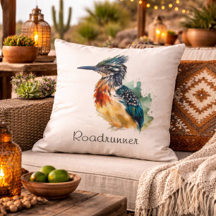 The Painted Runner, Watercolor Roadrunner custom Cushion