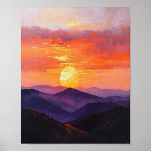 The painting features a large, glowing yellow sun poster