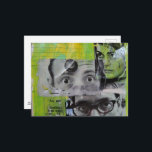 The Pairs of Eyes Looking junk journal Collage Postcard<br><div class="desc">A mixed media collage made and photographed by Angelandspot in the year 2026  black and white vintage images from magazines on a green and yellow background</div>