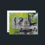 The Pairs of Eyes Looking junk journal Collage Postcard<br><div class="desc">A mixed media collage made and photographed by Angelandspot in the year 2026  black and white vintage images from magazines on a green and yellow background</div>