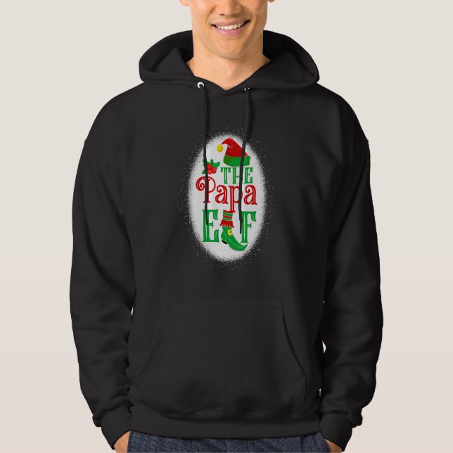The Papa Elf Matching Family Christmas Elf Bleache Hoodie (Front)