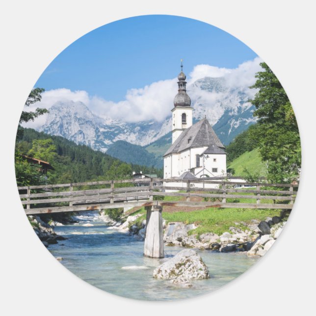 The parish church of Ramsau Classic Round Sticker (Front)