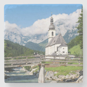 The parish church of Ramsau in Bavaria, Germany Stone Coaster