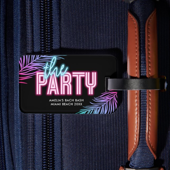 The Party Blue & Pink Tropical Bach Luggage Tag (Back Insitu 2)