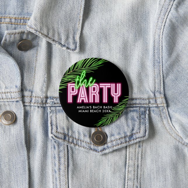 The Party Green & Pink Tropical Bach 7.5 Cm Round Badge (In Situ)