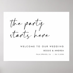 The Party Starts Here Modern Style Wedding Welcome Poster