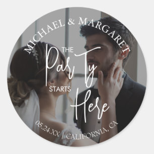 The Party Starts Here Rehearsal Dinner Photo Classic Round Sticker