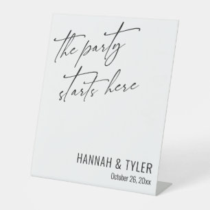 The Party Starts Here Simple Elegant Simple White Pedestal Sign
