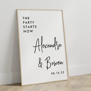The Party Starts Now Wedding Sign   Black & White