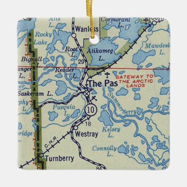 The Pas Manitoba Vintage Map Ceramic Ornament (Front)
