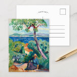 The Path Behind Oustalet | Henri Manguin Postcard<br><div class="desc">Le Chemin derrière l’Oustalet, Saint-Tropez (1919) | Henri Manguin's Le Chemin derrière l’Oustalet, Saint-Tropez (1919) depicts a serene pathway behind a house in Saint-Tropez, surrounded by lush greenery and vibrant Mediterranean flora. Manguin's Fauvist style is evident in the rich, saturated colours and lively brushstrokes that bring the idyllic scene to...</div>
