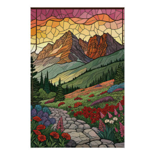 The Path to Ethereal Heights: A Stained-Glass Vist Poster