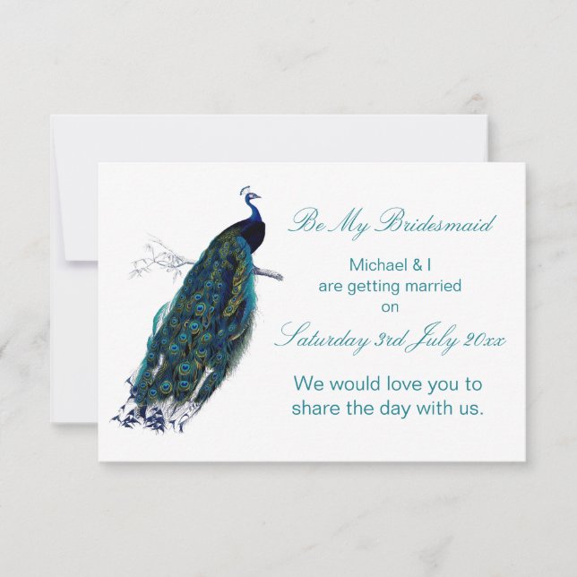 The Peacock Collection Be My Bridesmaid Invitation (Front)