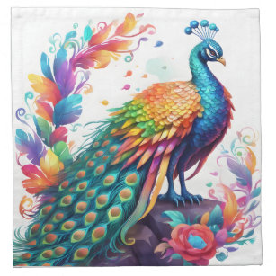 The peacock is a brightly coloured bird that is kn napkin