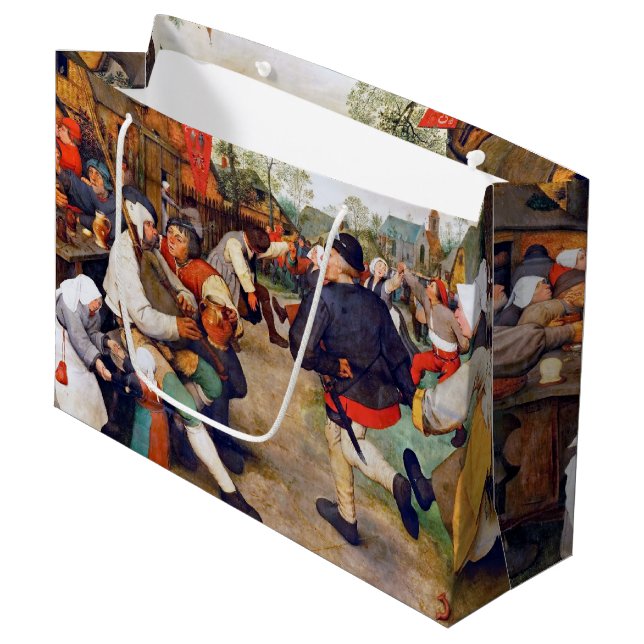 The Peasant Dance, Pieter Bruegel Large Gift Bag (Front Angled)