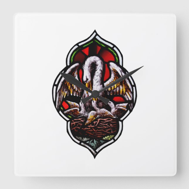 The Pelican in Her Piety Eucharistic Symbol Square Wall Clock (Front)