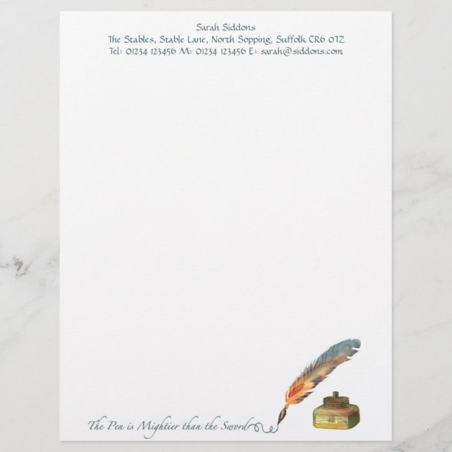 The Pen is Mightier than the Sword Stationery Customised Letterhead (Front)