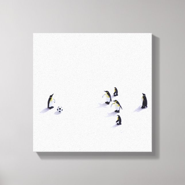The penguins playing soccer canvas print (Front)