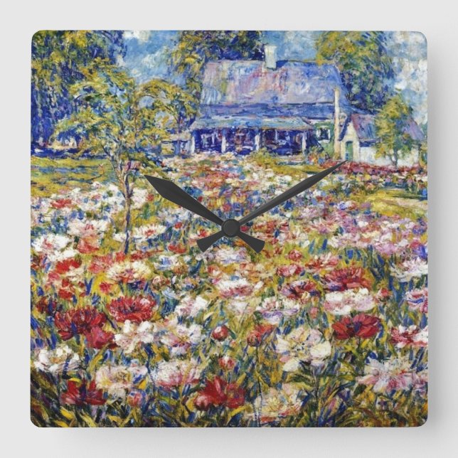 “The Peony Garden” Square Wall Clock (Front)