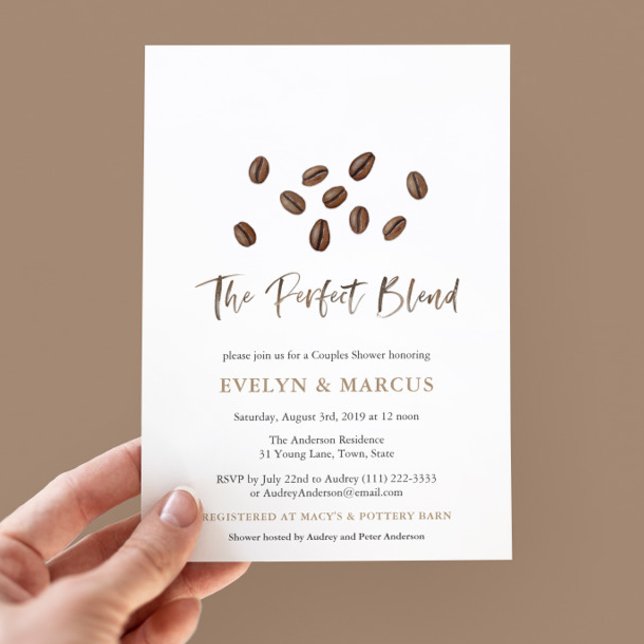 The Perfect Blend Coffee Couples Wedding Shower Invitation (The Perfect Blend His And Hers Bridal Shower invitation design with watercolor coffee beans)