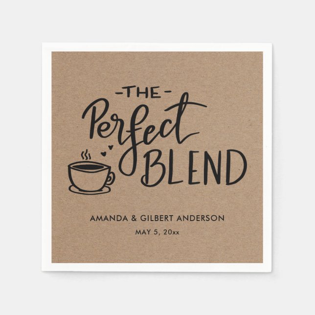 The Perfect Blend Coffee Kraft Paper Wedding Napkin (Front)