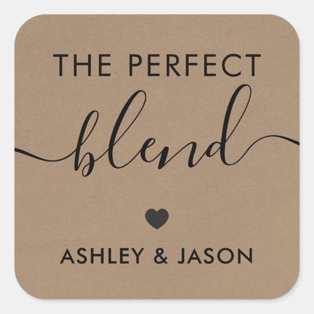 The Perfect Blend Coffee Sticker, Wedding, Kraft Square Sticker (Front)