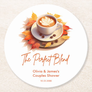 The Perfect Blend Coffee Wedding Couples Shower Round Paper Coaster