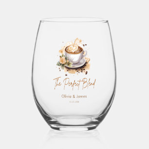 The Perfect Blend Coffee Wedding Couples Shower Stemless Wine Glass