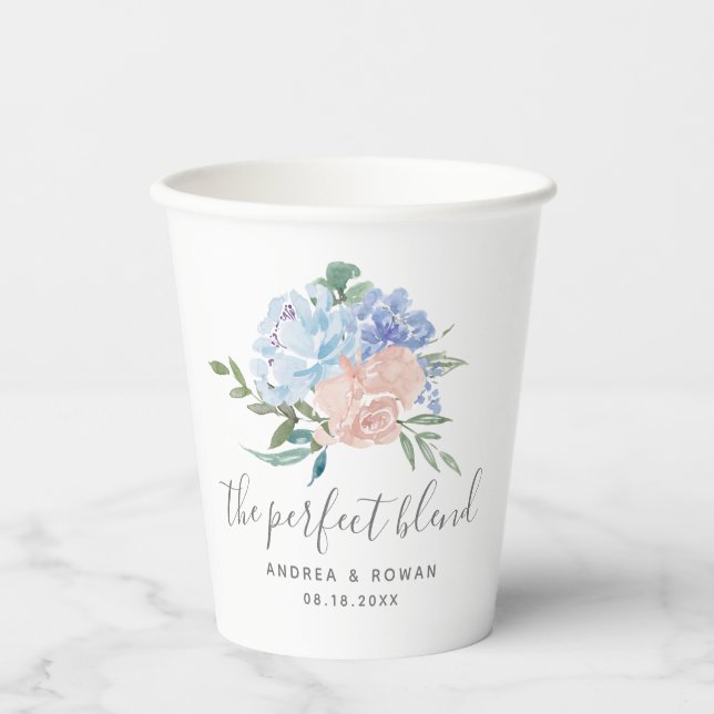 The Perfect Blend Dusty Blue and Pink Floral Paper Cups (Front)