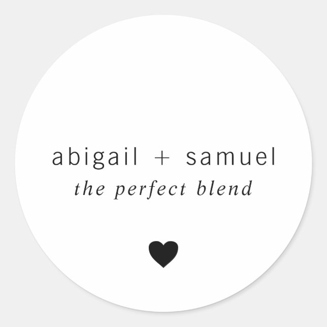The Perfect Blend Heart Wedding Coffee Favour Classic Round Sticker (Front)