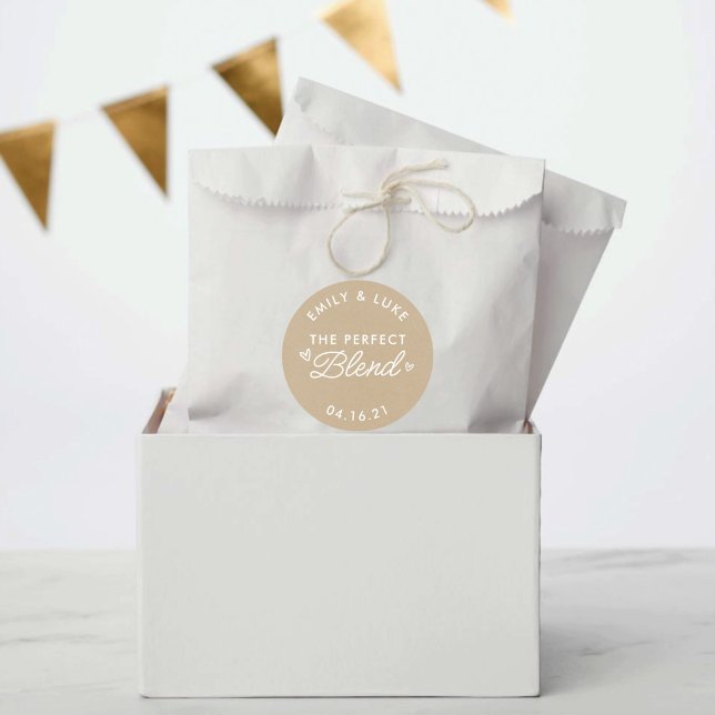 The Perfect Blend Kraft Coffee Wedding Favour Classic Round Sticker (Creator Uploaded)