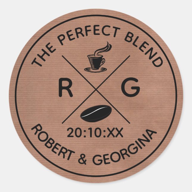The Perfect Blend Kraft Paper Coffee Wedding Favou Classic Round Sticker (Front)