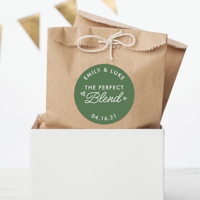 The Perfect Blend Minimalist Coffee Wedding Favour Classic Round Sticker (Creator Uploaded)