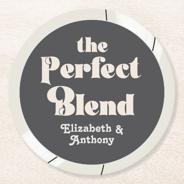 The Perfect Blend Modern Boho Wedding Round Paper Coaster (Front)