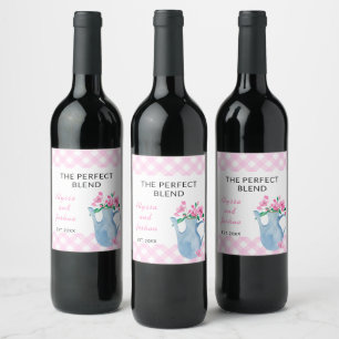 The Perfect Blend Pink Gingham Tea Party Wine Label